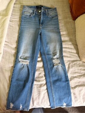 Just Black Light Blue Distressed Straight Leg Jeans